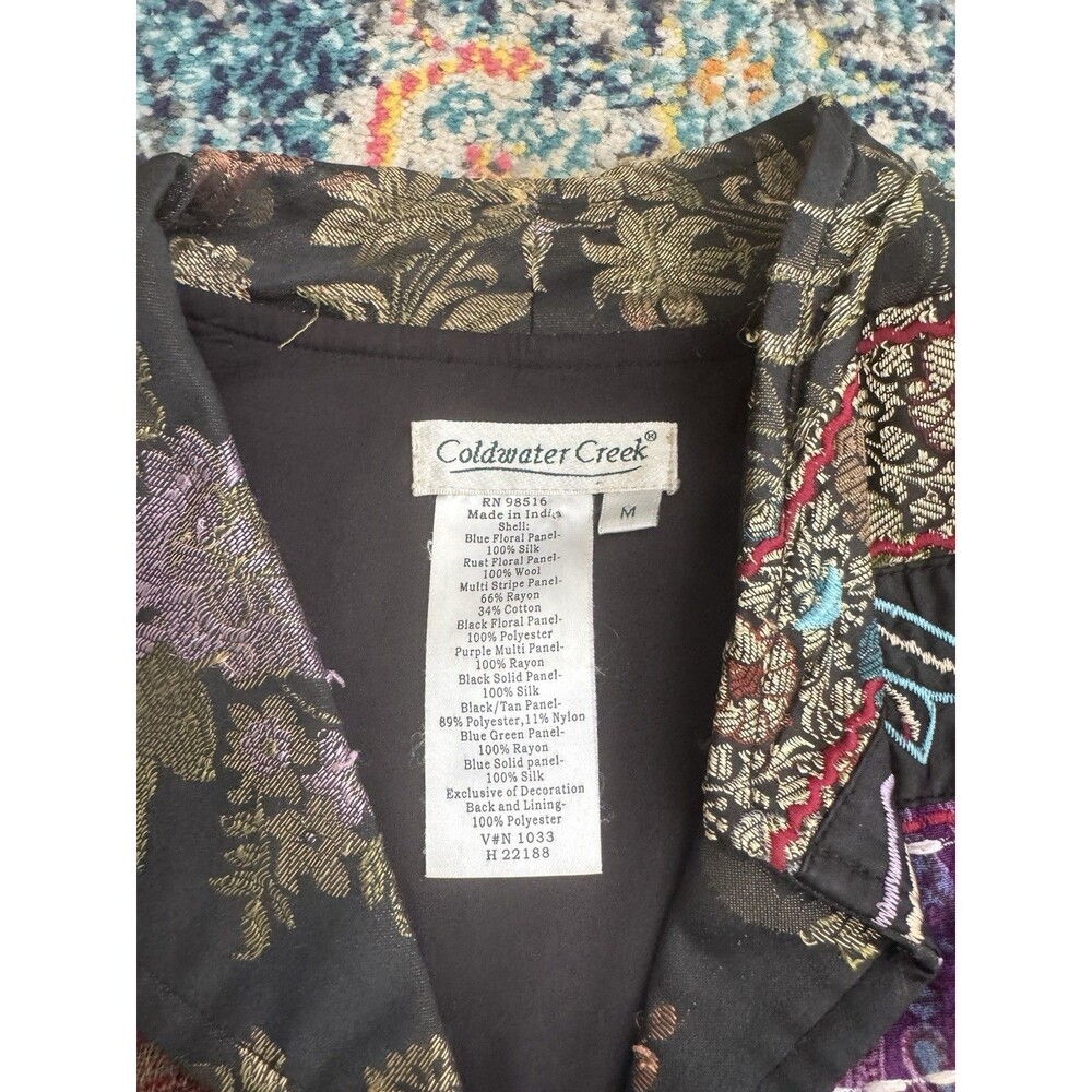 VTG Coldwater Creek Patchwork Vest Silk Wool Embroidered Women's M - Picture 4 of 6